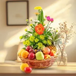 Plentiful Fresh Fruits with Gerberas Gift Basket