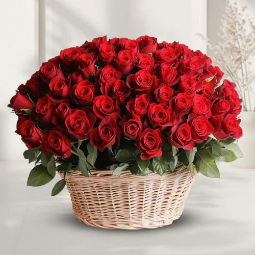 Beautiful Basket of 50 Red Roses	