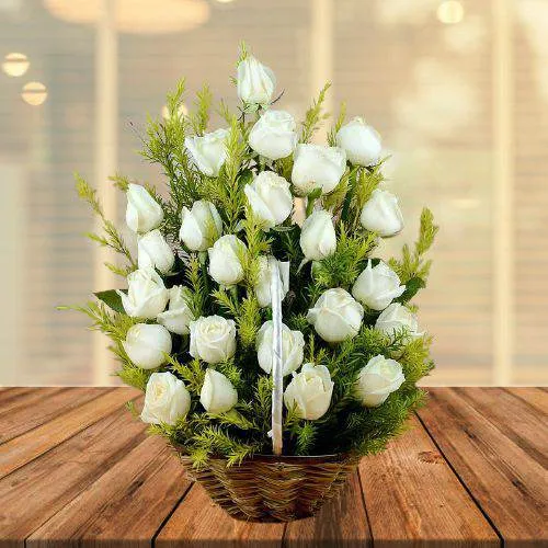 Passionate Basket of 25 White Roses	