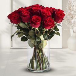 Blushing Red Roses in Glass Vase