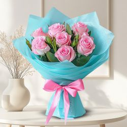 Captivating Bouquet of Pink Roses with Tissue Wrap