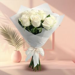 Gorgeous Bouquet of White Roses in White Tissue Wrap