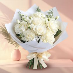 Feeling of Hope White Roses N Carnations Arrangement
