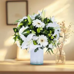 Eternal White Gerberas N Lily in Vase