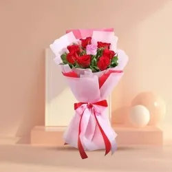 Beautiful Pink Roses Tissue Wrapped Bouquet