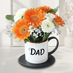 Beautiful Gerberas N Carnations in Dad Printed Mug