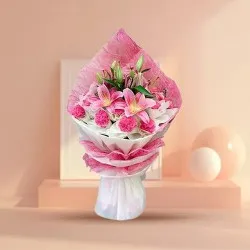 Pinkish Carnation n Lily Bouquet