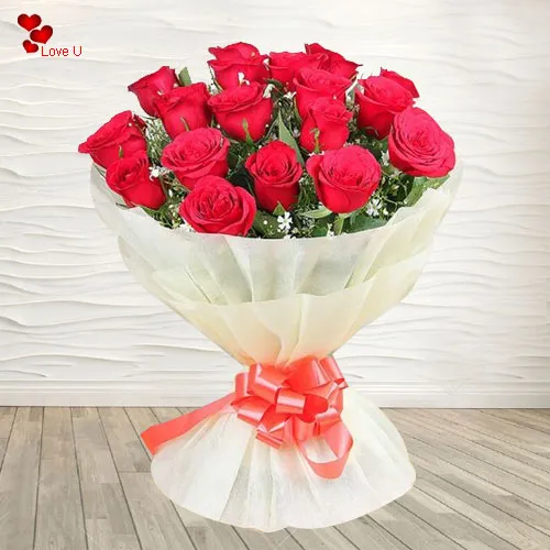 18 Exclusive Dutch Red Roses Bouquet Nicely Wrapped To India | Free Shipping