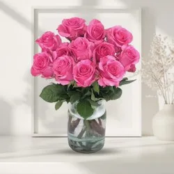 Fresh Pink Roses in Vase