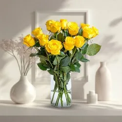 Pretty Arrangement of Yellow Roses in a Vase