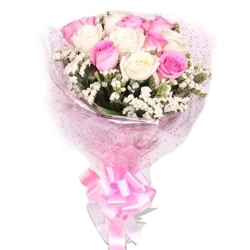 Pink n White Roses Bunch Online