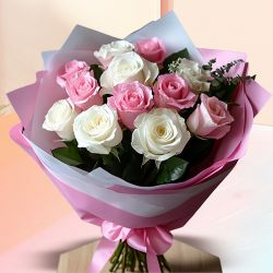 Pink n White Roses Bunch Online