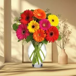 Order Mixed Gerberas in Glass Vase Online