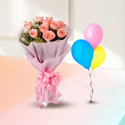 Send Pink Roses with Balloons Online