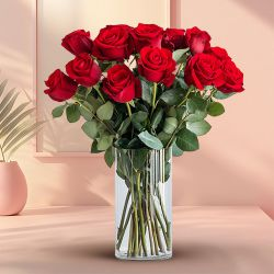 Buy Online Red Roses in a Glass Vase