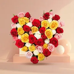 Gift Heart Shape Mixed Roses Arrangement Online