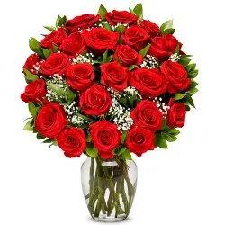 Send Red Roses in a Glass Vase to India Online