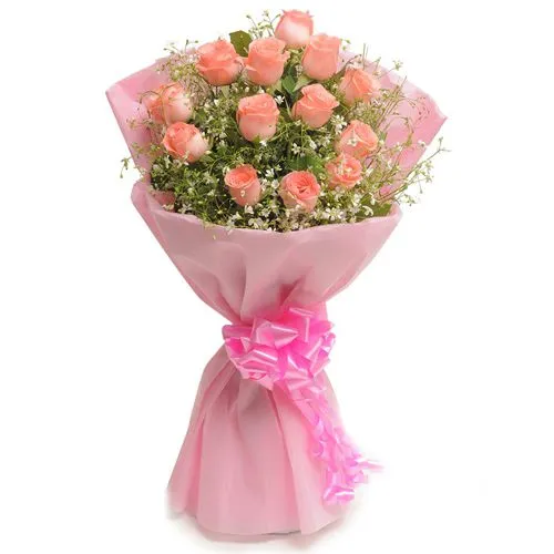 Online Delivery of Fresh Pink Roses Bouquet to India