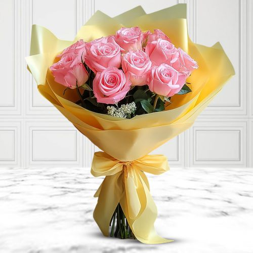 Online Delivery of Fresh Pink Roses Bouquet to India