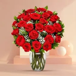 Order Online Dark Red Roses in a Glass Vase