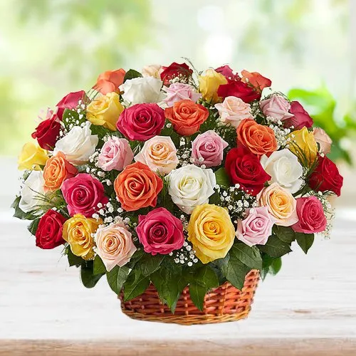 Book Online 40 Mixed Roses in a Basket