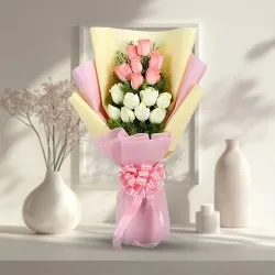 Appealing Pink N White Roses Bouquet
