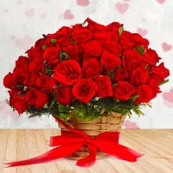 Online Order Basket of Red Roses with White Filler Flowers