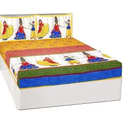 Amazing Rajasthani Print Double Bed Sheet with Pillow Cover