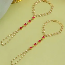 Pearl  N  Ruby Blossom Hand Jewelry
