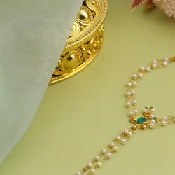 Festive Pearl  N  Green Hand Chain