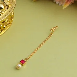 Ornate Dark Pink Gold Maang Tikka
