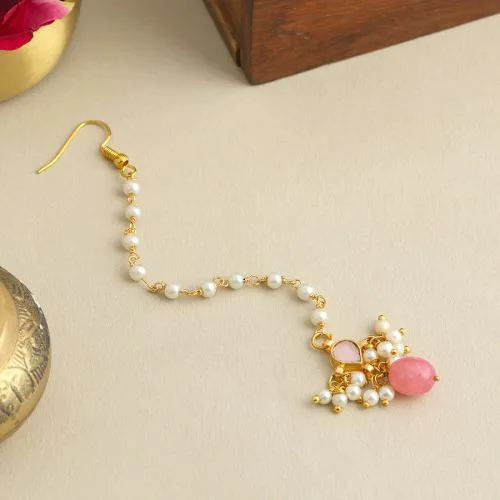 Elegant Pink Drop Maang Tikka Set