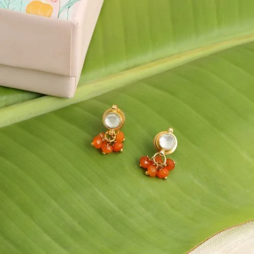 Vibrant Tangerine Kundan Chandelier Earrings