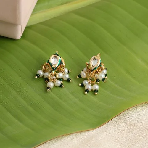 Graceful Floral Stone  N  Pearl Earrings