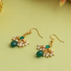 Kundan Style Emerald Pearl Dangles
