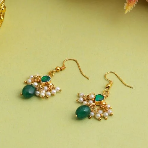 Kundan Style Emerald Pearl Dangles