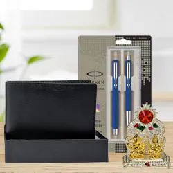 Classy Parker Pen Set with a Rich Borns Black Leather Wallet n Laxmi Ganesh Mandap