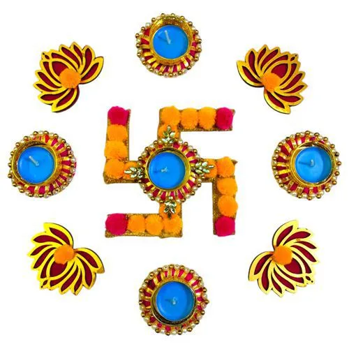 Elegant Rangoli Mats with Designer Diyas