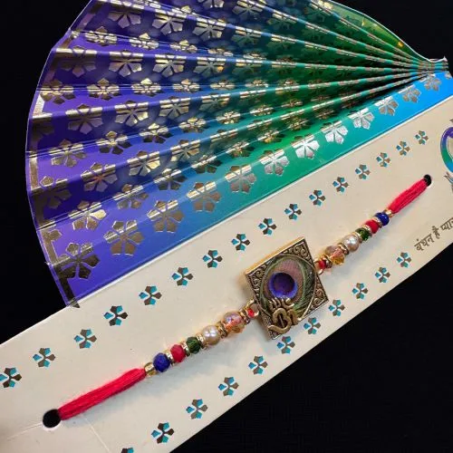 Charming Peacock Feather Design Rakhi Set