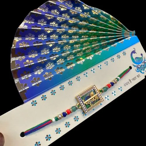 Exquisite Stone Work Krishna Rakhi Set