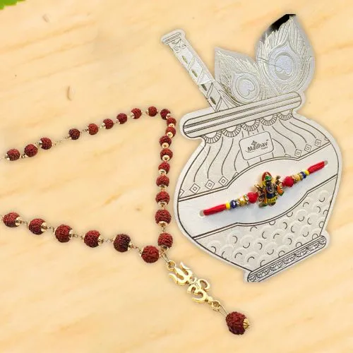 Auspicious Ganesha Rakhi & Rudraksha Mala Gift