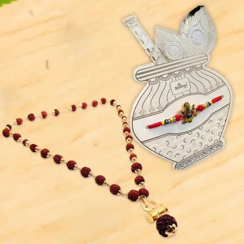 Traditional Ganesha Rakhi & Rudraksha Mala Set