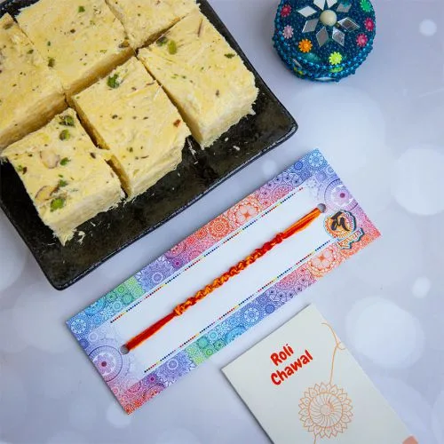Rakhi Gift of Soan Papdi and Wishes