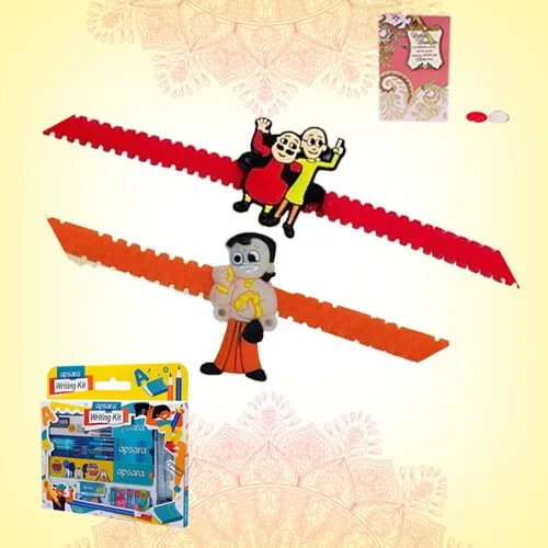Rakhi India | Kids Writing Kit with Bheem n Motu Patlu Rakhi | Free Shipping Rakhi India | Kids Writing Kit with Bheem n Motu Patlu Rakhi | Free Shipping