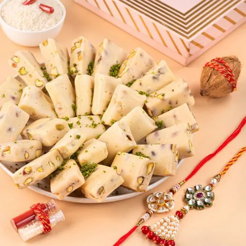 Stuning Kundan Rakhi  N  Chocolate Nougat Combo