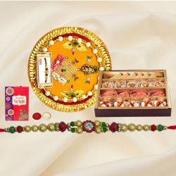 Assorted Sweets from <font color=#FF0000>Haldiram</font> and Rakhi Thali along Rakhi, Roli Tilak and Chawal Assorted Sweets from <font color=#FF0000>Haldiram</font> and Rakhi Thali along Rakhi, Roli Tilak and Chawal