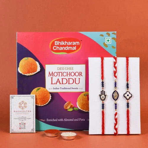 Trio Rakhi & Sweets Gift Set