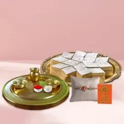 Special Gold Plated Pooja Thali with Haldirams Kaju Katli