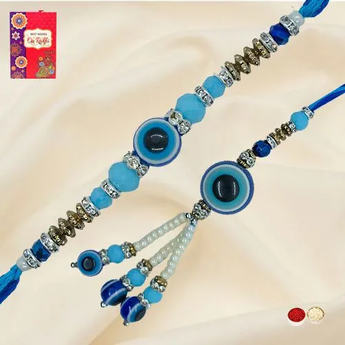 Feng Sui Patterned Evil’s Eye Rakhi Set for Bhaiya & Bhabhi
