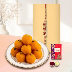 Enticing Motichur Ladoo with Free 1 Rakhi and Roli Tilak Chawal